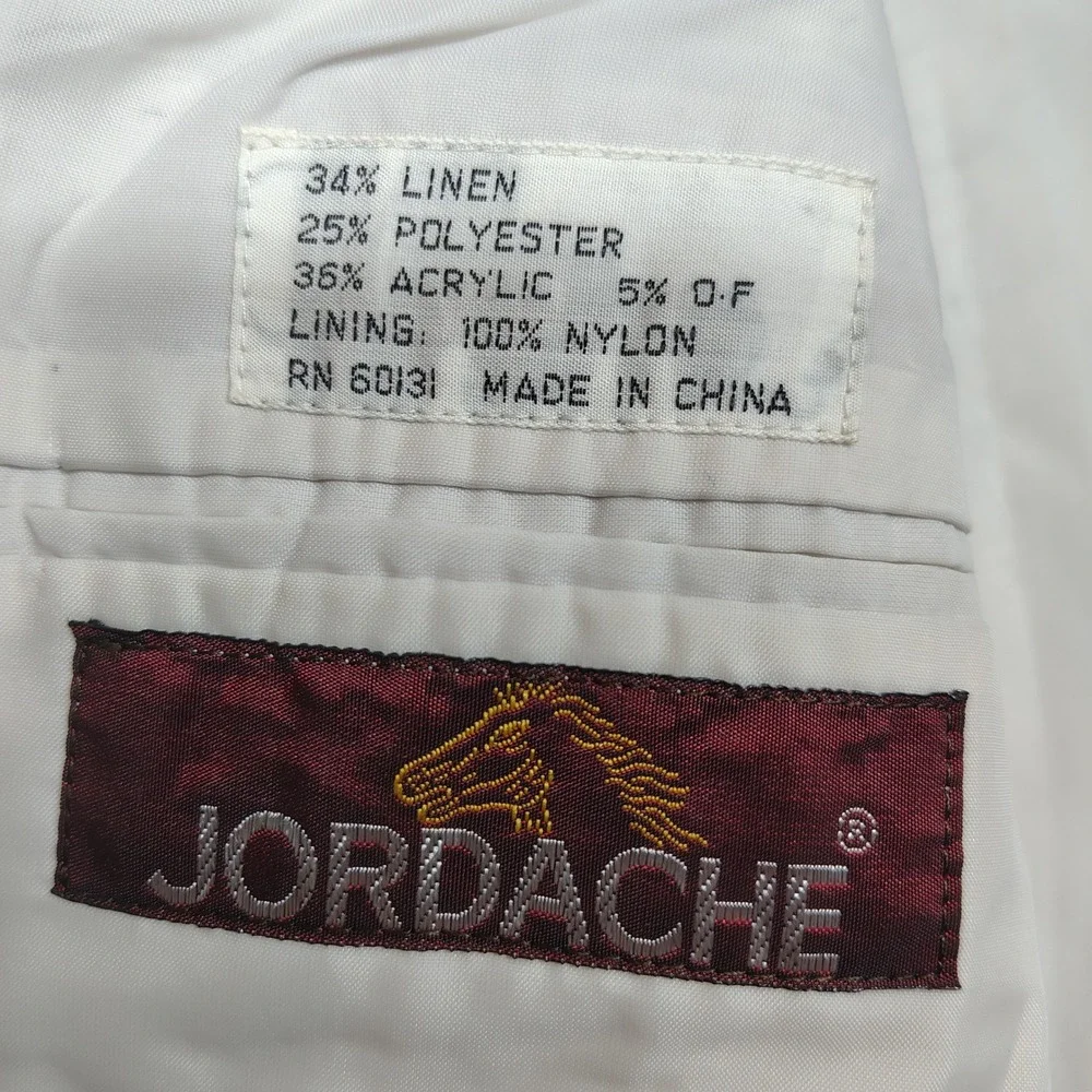 Jordache Blazer Mens L Linen Blend Two-Button Sport Coat Beige Textured